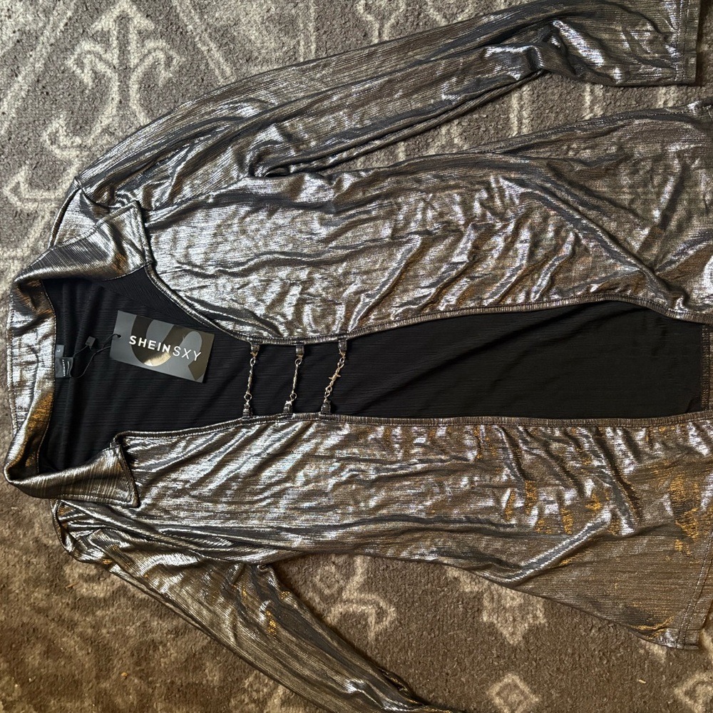 SHEIN sexy Metallic Silver Top